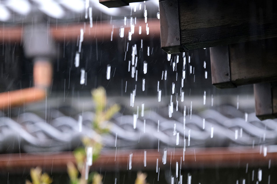 屋根に雨が滴っている写真